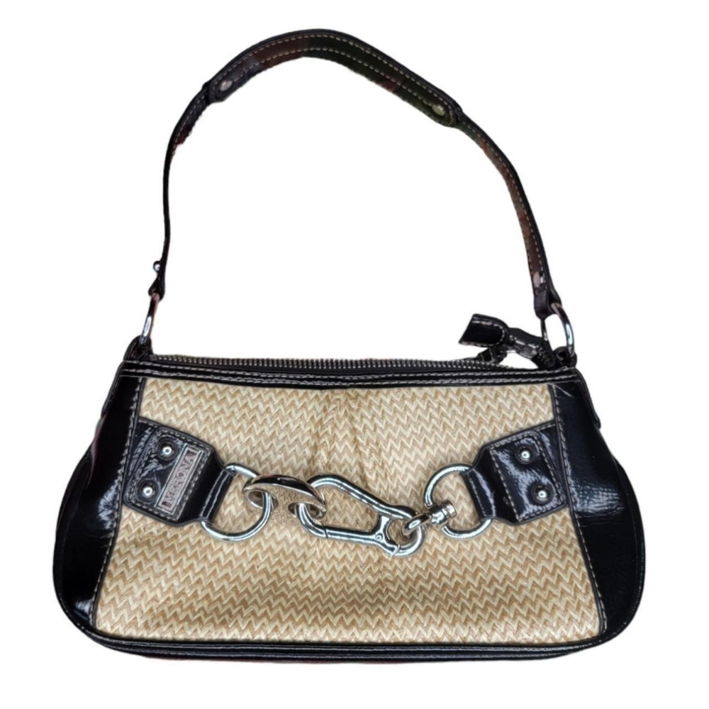 Merona black straw mini shoulder bag small purse chain buckle accent y2k 2000s